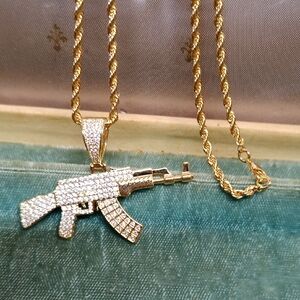 Klushnikov AK47 Cubic Zirconia Pendant Necklace Rope Chain